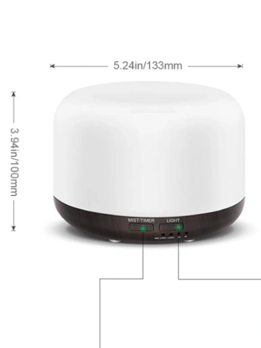Essential oil diffuser with mist and light for aromatherapy
